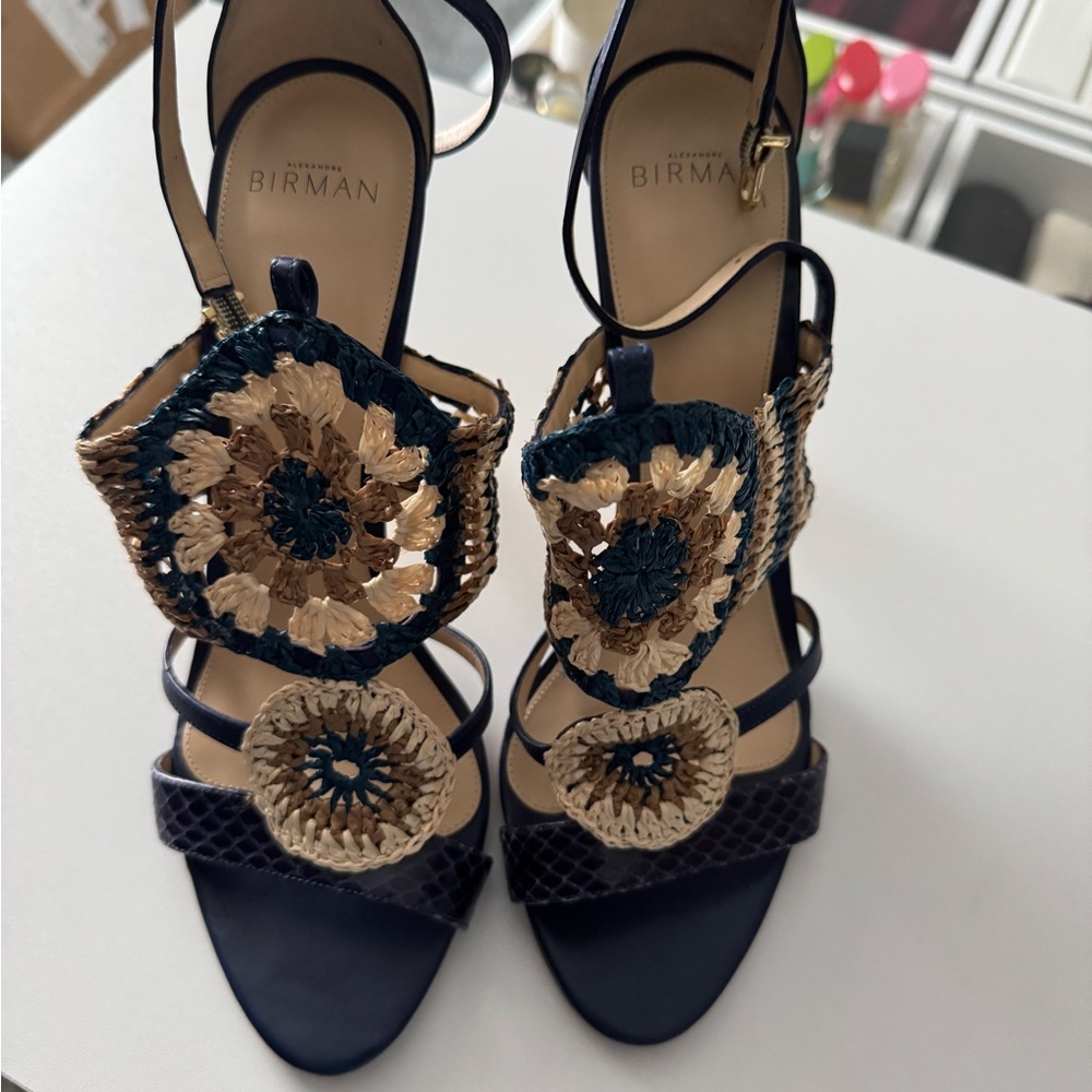 Alexandre Birman Navy and Tan Embellished Sandals